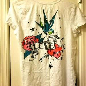 PacSun Nollie white vneck with tattoo graphic